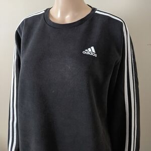 Adidas striped black crewneck sweater, men's medium